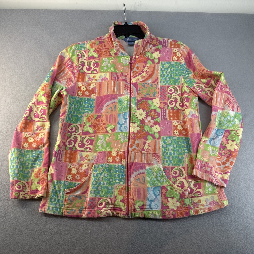 Vintage Koret Patchwork Jacket Women Medium Pastel Floral Zip up 90's